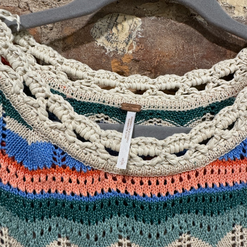 Free People Multicolor Crochet Mini Dress - Green, Pink, Blue, Orange, Cream - Picture 5 of 5